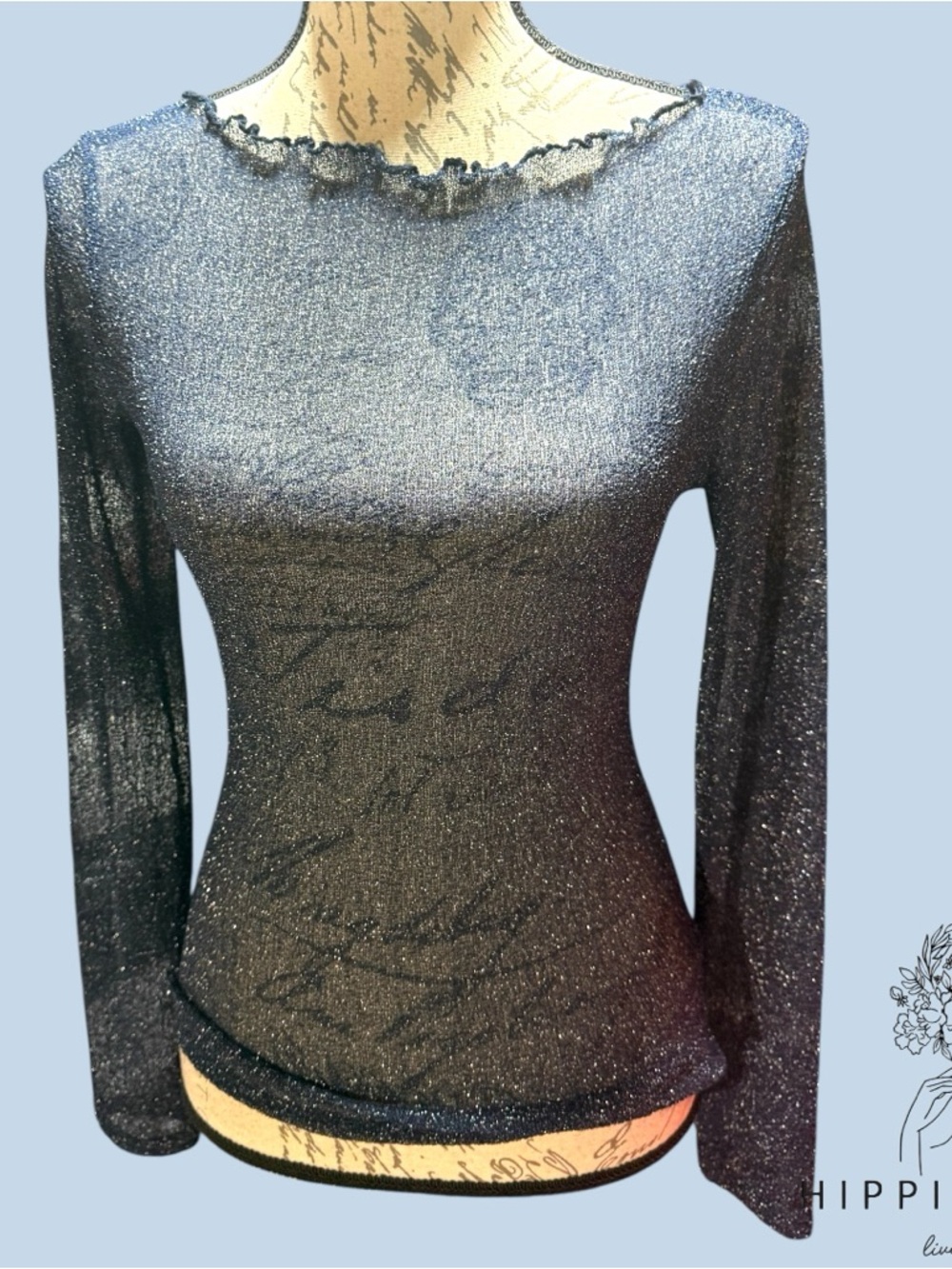 J.Crew Sheer Blue Silver Sparkling Mesh Layering Top Size M